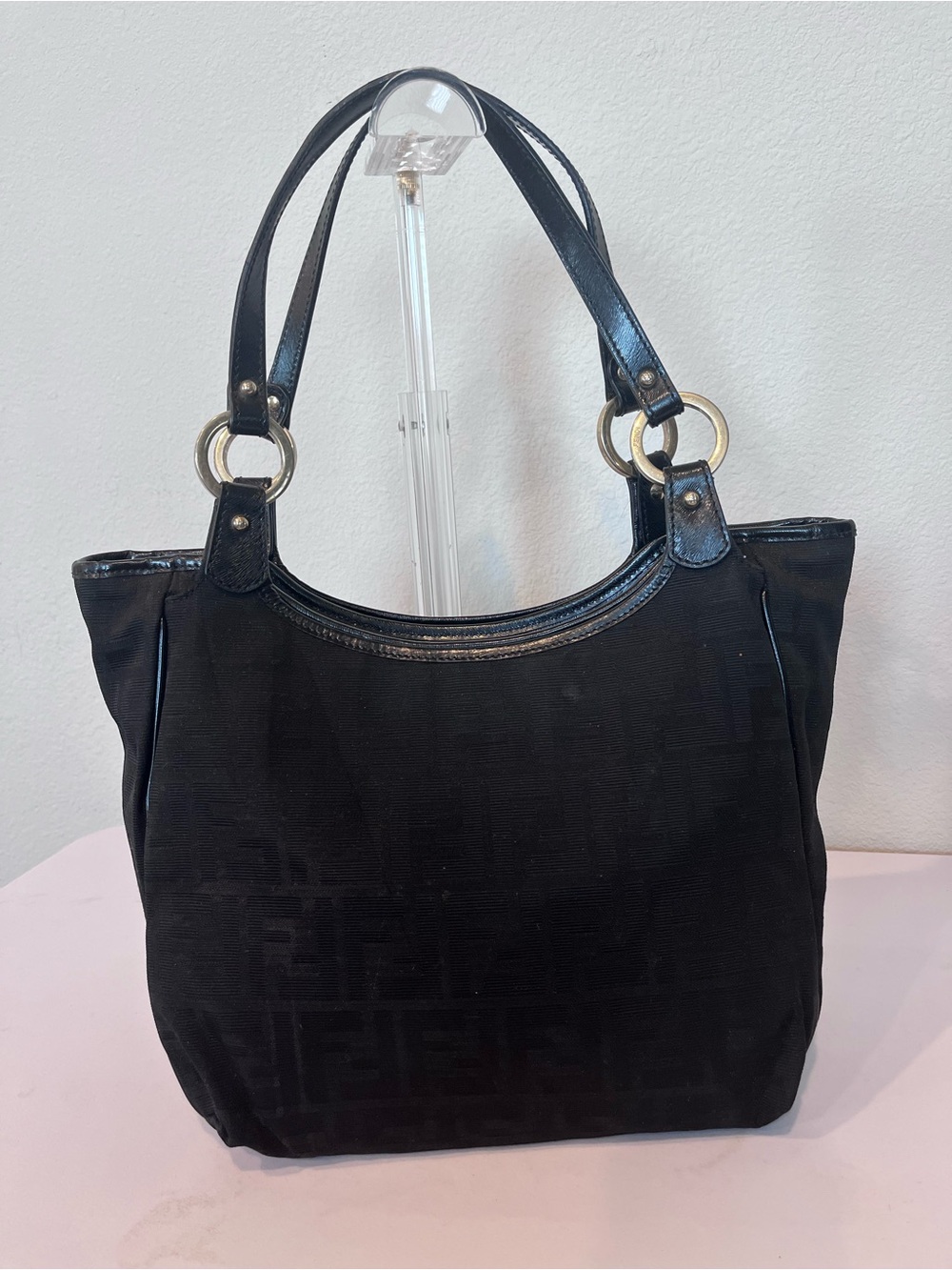 FENDI ZUCCA BLACK CHEF SHOULDER BAG.